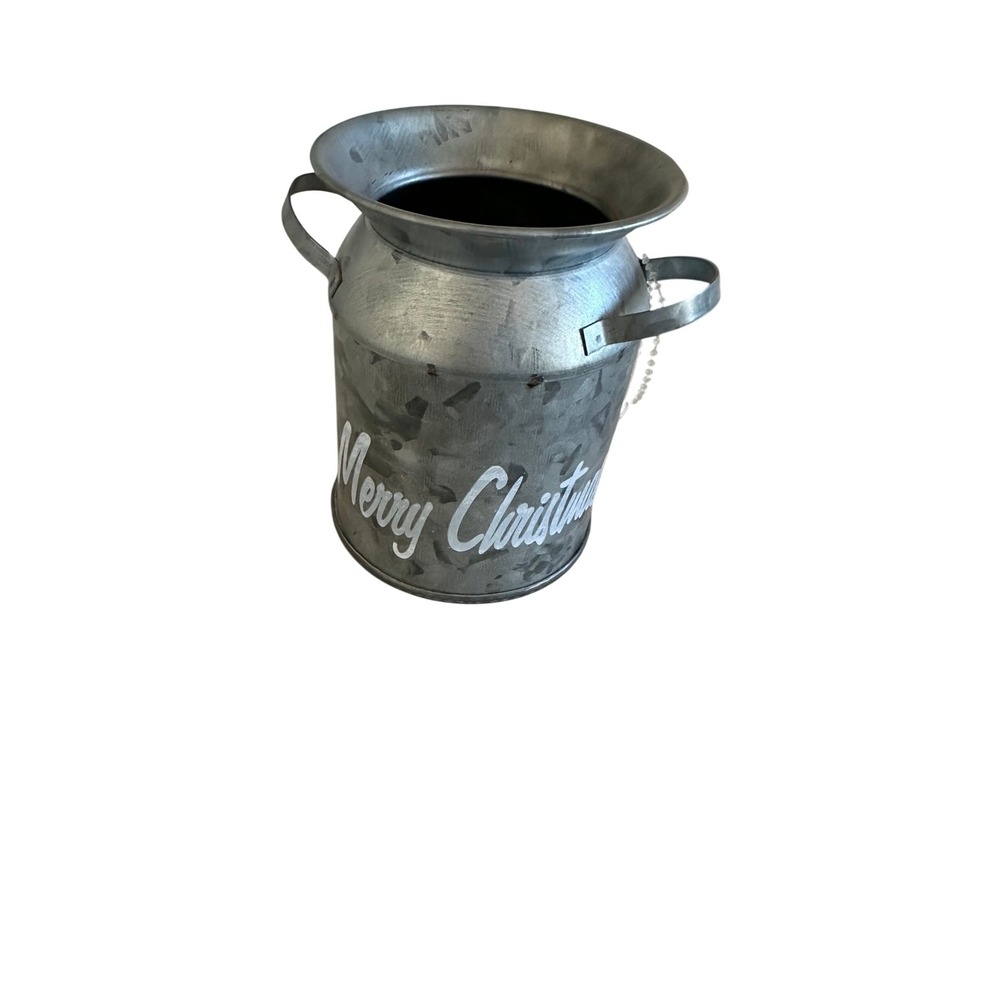 Galvanized Metal Milk Can Merry Christmas Decor Vase‎ Holder